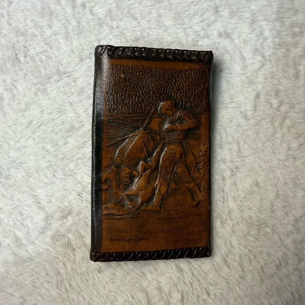 Vintage Tooled Leather Key Holder Snap Closure Man Combat